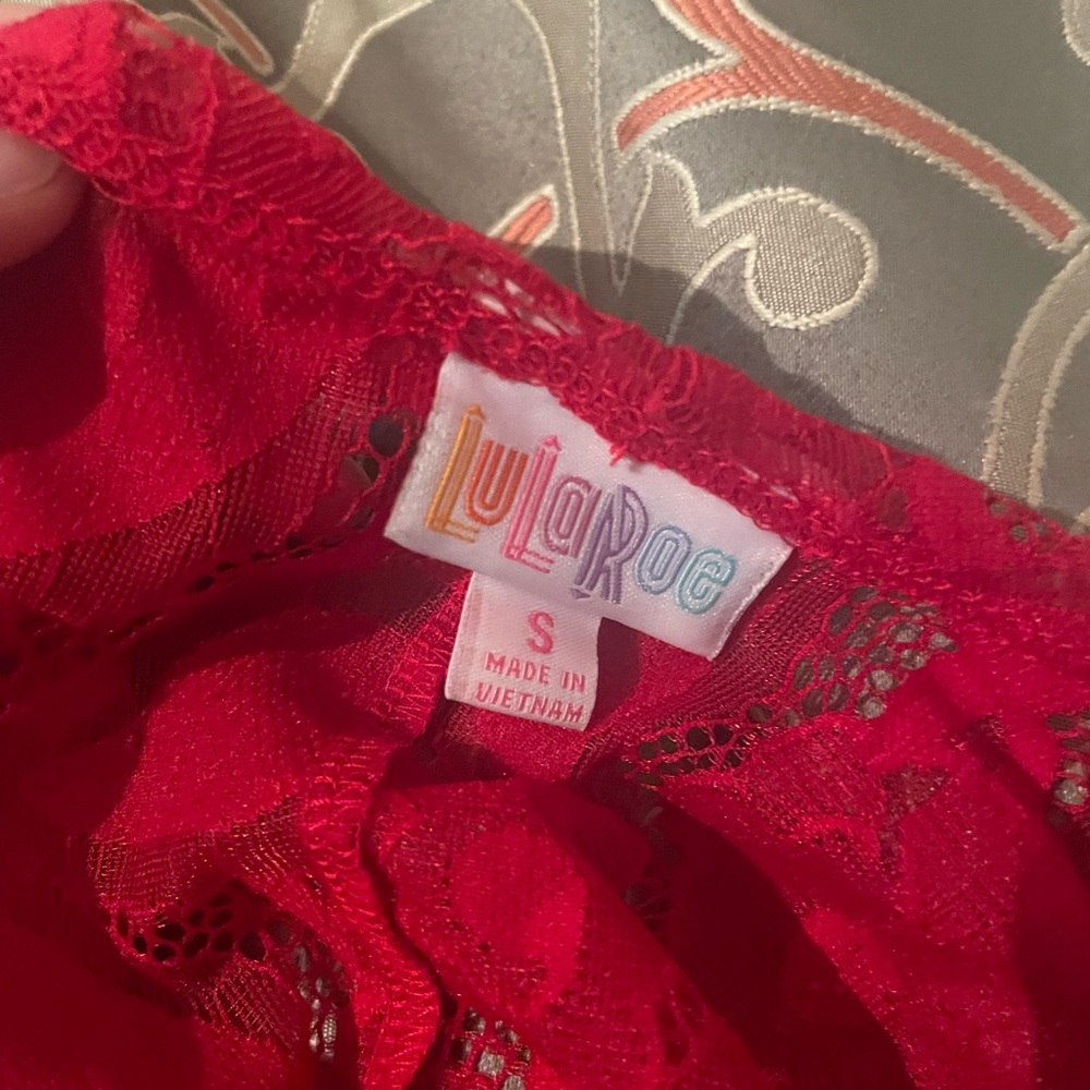 Lularoe kimono red lace shirt